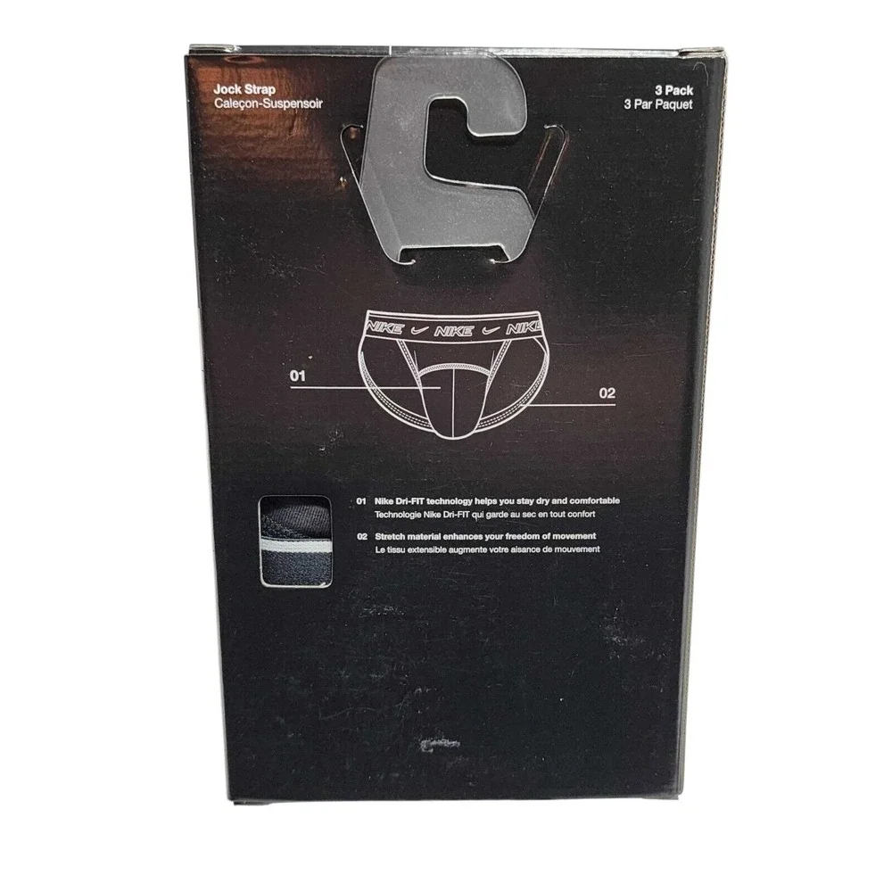 Nike Dri-FIT Essential Cotton Stretch Jock Strap Pack of 3 Men 2XL XXL Black NEW